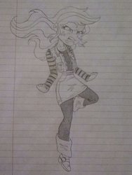 Size: 894x1192 | Tagged: safe, artist:haleyc4629, applejack, equestria girls, g4, android 18, angry, crossover, dragon ball, dragon ball z, female, flying, lined paper, powering up, requested art, solo, traditional art