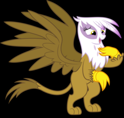 Size: 5000x4761 | Tagged: safe, artist:dashiesparkle edit, edit, gilda, griffon, g4, the lost treasure of griffonstone, absurd resolution, bipedal, black background, cursed image, female, lidded eyes, muzzle, open mouth, pony-muzzled griffon, rearing, simple background, smiling, solo, spread wings, vector, wat, wings