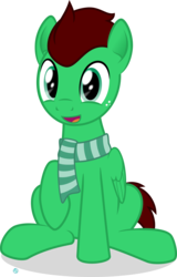 Size: 1800x2808 | Tagged: safe, artist:arifproject, oc, oc only, oc:northern haste, pegasus, pony, 2018 community collab, derpibooru community collaboration, clothes, freckles, looking at you, raised hoof, scarf, simple background, sitting, solo, transparent background, vector