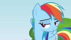 Size: 1920x1080 | Tagged: safe, screencap, rainbow dash, pony, g4, rainbow falls, cute, female, lidded eyes, mare, solo, wings