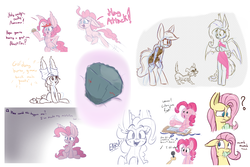 Size: 3000x2000 | Tagged: safe, artist:heir-of-rick, applejack, fluttershy, pinkie pie, tom, winona, bat pony, pony, anthro, semi-anthro, g4, anthro with ponies, arm hooves, blushing, burger, female, flutterbat, food, high res, impossibly large ears, mare, race swap, simple background, sketch, sketch dump, white background