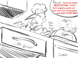 Size: 1280x960 | Tagged: safe, artist:frist44, part of a set, angel bunny, rabbit, g4, animal, drawer, implied discord, kitchen, no clop november, oven, part of a series, pumpkin, unamused, vegetables