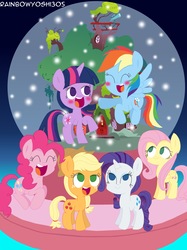 Size: 2986x3982 | Tagged: safe, artist:rainbowyoshi305, applejack, fluttershy, pinkie pie, rainbow dash, rarity, twilight sparkle, g4, golden oaks library, high res, mane six, snow globe