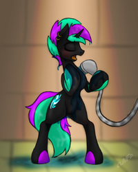 Size: 1200x1500 | Tagged: safe, artist:miniferu, oc, oc only, oc:nova glitch, pony, unicorn, bath, bipedal, male, singing, solo, stallion