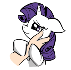 Size: 3335x3276 | Tagged: safe, artist:ophdesigner, artist:skittle_cuddler, edit, rarity, human, pony, unicorn, g4, cute, disembodied hand, female, hand, high res, mare, offscreen character, raribetes, simple background, smiling, solo focus, transparent background