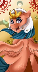 Size: 1349x2512 | Tagged: safe, artist:crecious, somnambula, pegasus, pony, g4, female, looking back, mare, rear view, smiling, solo