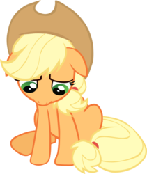 Size: 466x551 | Tagged: safe, artist:perinigricon, edit, edited screencap, screencap, applejack, earth pony, pony, g4, the last roundup, cute, female, floppy ears, looking down, mare, sad, simple background, sitting, transparent background, unhapplejack, vector