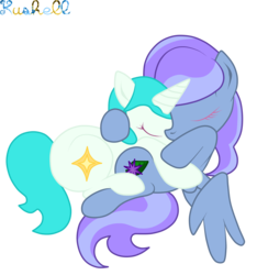 Size: 1588x1700 | Tagged: artist needed, safe, oc, oc only, oc:peppermint crunch, oc:star dust, pegasus, pony, unicorn, duo, simple background, snuggling, transparent background, vector