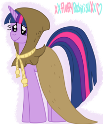 Size: 1024x1229 | Tagged: safe, artist:xxfluffypachirisuxx, clover the clever, twilight sparkle, pony, unicorn, g4, cloak, clothes, female, mare, simple background, solo, transparent background