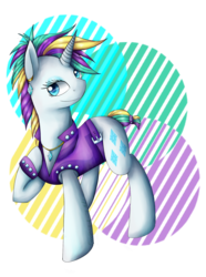 Size: 1024x1380 | Tagged: safe, artist:eccopigment, rarity, pony, g4, alternate hairstyle, clothes, female, jacket, looking at you, mare, punk, raripunk, simple background, smiling, solo, transparent background