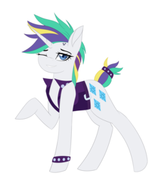 Size: 3780x4248 | Tagged: safe, artist:queencorrupted, rarity, pony, unicorn, g4, alternate hairstyle, clothes, female, jacket, looking at you, mare, one eye closed, punk, raripunk, simple background, smiling, solo, transparent background, wink