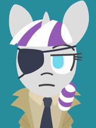 Size: 750x1000 | Tagged: safe, artist:threetwotwo32232, twilight velvet, pony, unicorn, g4, big boss, bust, clothes, coat, eyepatch, female, looking at you, metal gear solid, necktie, parody, portrait, solo