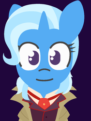 Size: 750x1000 | Tagged: safe, artist:threetwotwo32232, trixie, pony, unicorn, g4, bust, clothes, coat, female, looking at you, metal gear solid, parody, portrait, revolver ocelot, solo