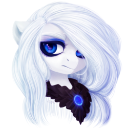 Size: 1600x1600 | Tagged: safe, artist:shenki, oc, oc only, pony, blue eyes, bust, female, hair over one eye, mare, simple background, solo, white background, white hair