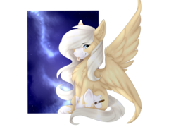 Size: 1024x737 | Tagged: safe, artist:sheetanii, oc, oc only, oc:snow cloud, pegasus, pony, art trade, female, mare, simple background, sitting, smiling, solo, tongue out, transparent background