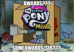 Size: 695x483 | Tagged: safe, edit, g4, my little pony: the movie, can you spare a dime?, male, meme, my little pony: the movie logo, op is a duck, solo, spongebob squarepants, squidward tentacles