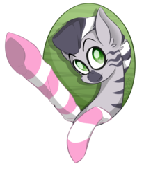 Size: 1000x1209 | Tagged: safe, artist:komainumidoriyama, oc, oc only, oc:zebra north, zebra, bust, clothes, femboy, green eyes, greeting, male, simple background, socks, solo, stallion, striped socks, waving, zebra femboy, zebra oc