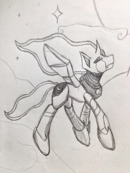 Size: 960x1280 | Tagged: safe, artist:cloudnova-art, princess luna, pony, robot, robot pony, g4, female, monochrome, solo, species swap, spread wings, traditional art, wings