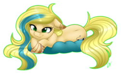 Size: 1024x638 | Tagged: safe, artist:whitehershey, oc, oc only, earth pony, pony, female, mare, prone, simple background, solo, transparent background