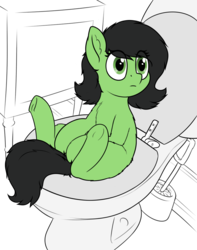 Size: 946x1200 | Tagged: safe, artist:smoldix, oc, oc only, oc:filly anon, pony, but why, ear fluff, female, filly, fluffy, frog (hoof), partial color, ponified animal photo, simple background, sitting on toilet, solo, toilet, transparent background, underhoof