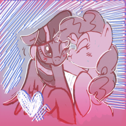 Size: 555x552 | Tagged: safe, artist:darkwingsnark, pinkie pie, twilight sparkle, alicorn, earth pony, pony, g4, female, kissing, lesbian, ship:twinkie, shipping, twilight sparkle (alicorn)