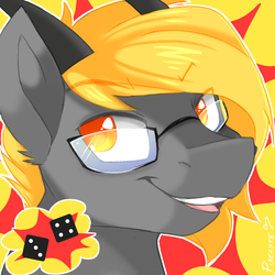 Size: 900x900 | Tagged: safe, artist:pixelyte, oc, oc only, oc:durderpii, bust, cute, glasses, grin, horns, male, smiling, stallion