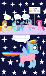 Size: 1024x1694 | Tagged: safe, artist:penelopehamuchan, carrot top, golden harvest, lyra heartstrings, minuette, pinkie pie, rainbow dash, earth pony, pegasus, pony, unicorn, g4, big snooze, clothes, comic, dress, looney tunes, moon, rainbow dash always dresses in style