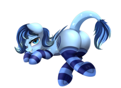 Size: 3509x2550 | Tagged: safe, artist:pridark, oc, oc only, oc:frost, butt, clothes, female, high res, one eye closed, plot, simple background, socks, solo, striped socks, transparent background, underhoof, wink, ych result