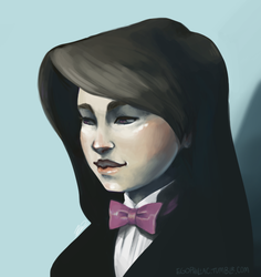 Size: 684x726 | Tagged: safe, artist:egophiliac, octavia melody, human, g4, bowtie, bust, female, humanized, painting, portrait, solo