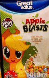 Size: 511x814 | Tagged: safe, applejack, earth pony, pony, g4, apple blasts, apple jacks, cereal, female, food, great value, hat, mare, merchandise, mexico, milk, my little pony logo, walmart