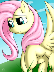 Size: 1024x1365 | Tagged: safe, artist:heart-of-a-dragoness, fluttershy, pegasus, pony, g4, female, mare, smiling, solo, spread wings, wings