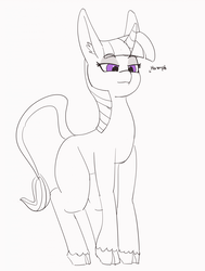 Size: 1280x1692 | Tagged: safe, artist:pabbley, twilight sparkle, elf, g4, 30 minute art challenge, cloven hooves, elf ears, female, leonine tail, partial color, solo