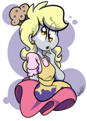 Size: 2000x2776 | Tagged: safe, artist:befishproductions, derpy hooves, equestria girls, g4, apron, clothes, cute, derpabetes, ear piercing, earring, female, food, hat, heart eyes, high res, jewelry, long hair, muffin, open mouth, piercing, shirt, simple background, skirt, solo, transparent background, wingding eyes