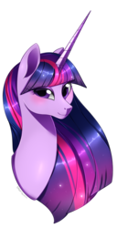 Size: 718x1407 | Tagged: safe, artist:beanbunn, twilight sparkle, alicorn, pony, g4, blushing, bust, female, horn, long horn, older, simple background, smiling, solo, transparent background, twilight sparkle (alicorn)