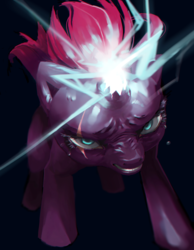 Size: 995x1280 | Tagged: safe, artist:il-p0, tempest shadow, g4, my little pony: the movie, broken horn, eye scar, female, glowing horn, gritted teeth, horn, scar, solo, sparking horn