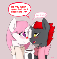 Size: 3100x3200 | Tagged: safe, artist:potzm, oc, oc only, oc:lawyresearch, oc:lawyshadow, pony, unicorn, blushing, cute, female, heart, heart eyes, high res, lesbian, mug, shipping, wingding eyes