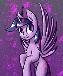 Size: 942x1134 | Tagged: safe, artist:akweer, twilight sparkle, alicorn, pony, g4, chest fluff, female, looking at you, mare, smiling, solo, spread wings, twilight sparkle (alicorn), wings