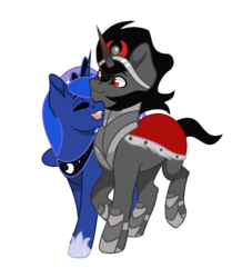 Size: 884x1056 | Tagged: dead source, safe, artist:hollowbae, king sombra, princess luna, alicorn, pony, unicorn, g4, female, hoof shoes, male, ship:lumbra, shipping, simple background, straight, transparent background
