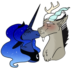 Size: 1024x982 | Tagged: safe, artist:hystericat, discord, princess luna, g4, female, male, ship:lunacord, shipping, straight