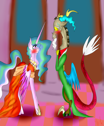 Size: 5000x6000 | Tagged: safe, artist:nightshadow29, discord, princess celestia, g4, absurd resolution, female, male, ship:dislestia, shipping, straight