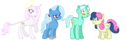 Size: 1512x477 | Tagged: safe, artist:positivest, bon bon, fleur-de-lis, lyra heartstrings, sweetie drops, trixie, g4, female, lesbian, ship:lyrabon, shipping, simple background, transparent background