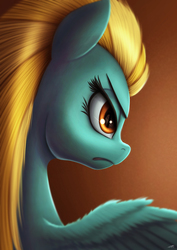 Size: 1240x1754 | Tagged: dead source, safe, artist:jeki, lightning dust, pegasus, pony, g4, bust, female, mare, scowl, solo