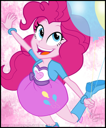 Size: 1749x2110 | Tagged: safe, artist:lunchie, artist:namyg, pinkie pie, equestria girls, g4, my little pony equestria girls: rainbow rocks, balloon, boots, clothes, credits, cute, cutie mark on clothes, end credits, female, open mouth, shine like rainbows, shoes, skirt, solo