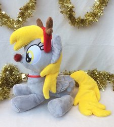 Size: 661x734 | Tagged: safe, artist:lilmoon, derpy hooves, g4, antlers, christmas, cute, derpabetes, holiday, irl, jingle bells, photo, plushie, red nose, reindeer antlers, rudolph the red nosed reindeer, solo, weapons-grade cute