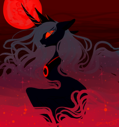 Size: 580x620 | Tagged: safe, artist:creeate97, princess luna, alicorn, pony, g4, blood moon, female, full moon, glowing eyes, mare, moon, partial color, solo