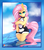 Size: 2521x2837 | Tagged: safe, alternate version, artist:theneithervoid, fluttershy, pony, semi-anthro, g4, bikini, bipedal, clothes, crotchboobikini, cute, female, high res, looking at you, mare, one-piece swimsuit, patreon, patreon logo, shyabetes, smiling, solo, swimsuit, water