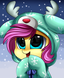 Size: 1446x1764 | Tagged: safe, artist:pridark, oc, oc only, pony, antlers, baby, baby pony, clothes, commission, cute, not fluttershy, ocbetes, open mouth, pajamas, reindeer antlers, smiling, solo