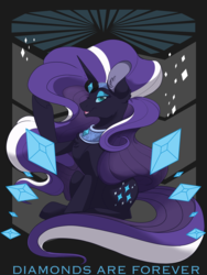 Size: 3000x4000 | Tagged: safe, artist:itstaylor-made, nightmare rarity, pony, unicorn, g4, abstract background, big ears, cutie mark, diamond, female, looking at you, mare, open mouth, raised hoof, sitting, smiling, solo
