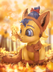 Size: 1000x1350 | Tagged: safe, artist:makkah, flash sentry, butterfly, fox, pegasus, pony, g4, adoracreepy, animal costume, autumn, clothes, costume, creepy, cute, floppy ears, male, solo, stallion, tongue out