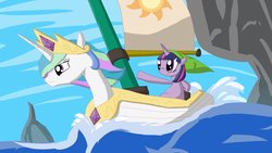 Size: 1920x1080 | Tagged: artist needed, safe, princess celestia, twilight sparkle, g4, boat, boatified, crossover, inanimate tf, king of red lions, link, ocean, the legend of zelda, the legend of zelda: the wind waker, transformation